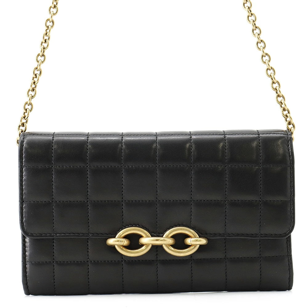 Saint Laurent Paris Chain Shoulder Wallet Le Maillon Calf Leather Black Long